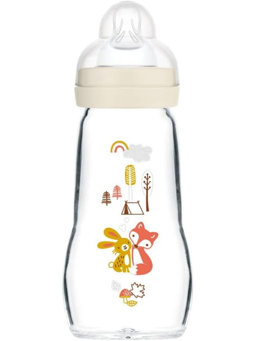 Mam biberon feel good 260 ml, biberon vetro pregiato resistente alle alte temperature, neutro