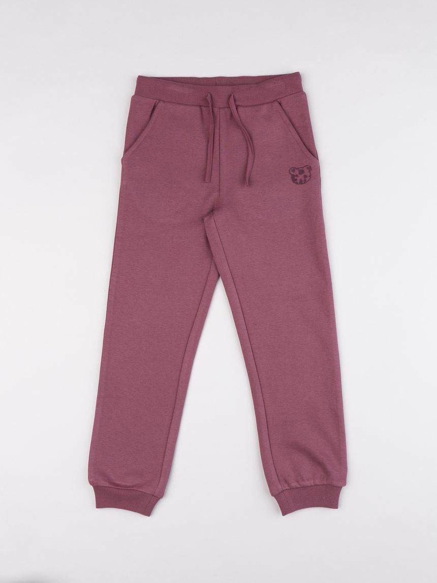 Pantalone in felpa bambina bordeaux orsetto