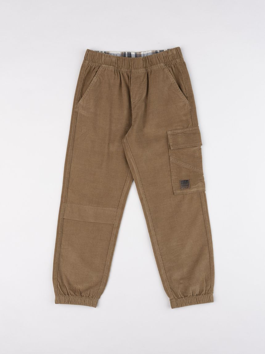 Pantalone bimbo marrone in velluto con tasca