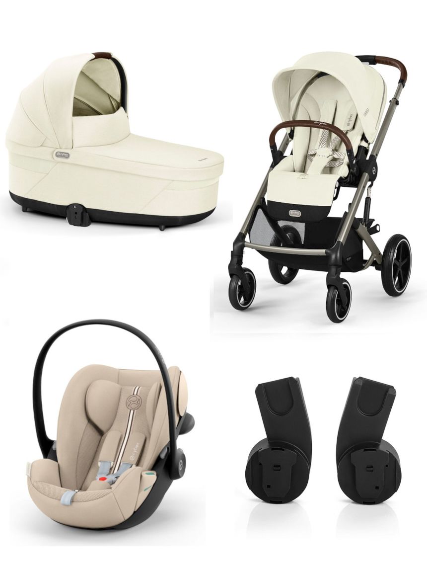 Trio balios s lux tpe seashell beige con navicella cots e seggiolino cloud g3 plus moon black + adatt. - cybex