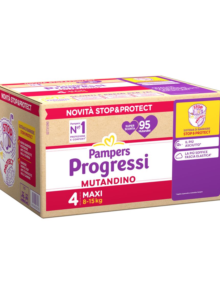 Pannolino progressi mutandino super scorta taglia 4 8-15kg 95 pz - pampers