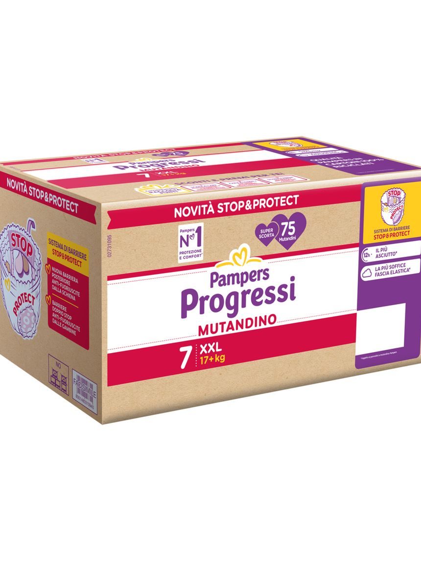 Pannolino progressi mutandino super scorta taglia 7 17+kg 75 pz - pampers