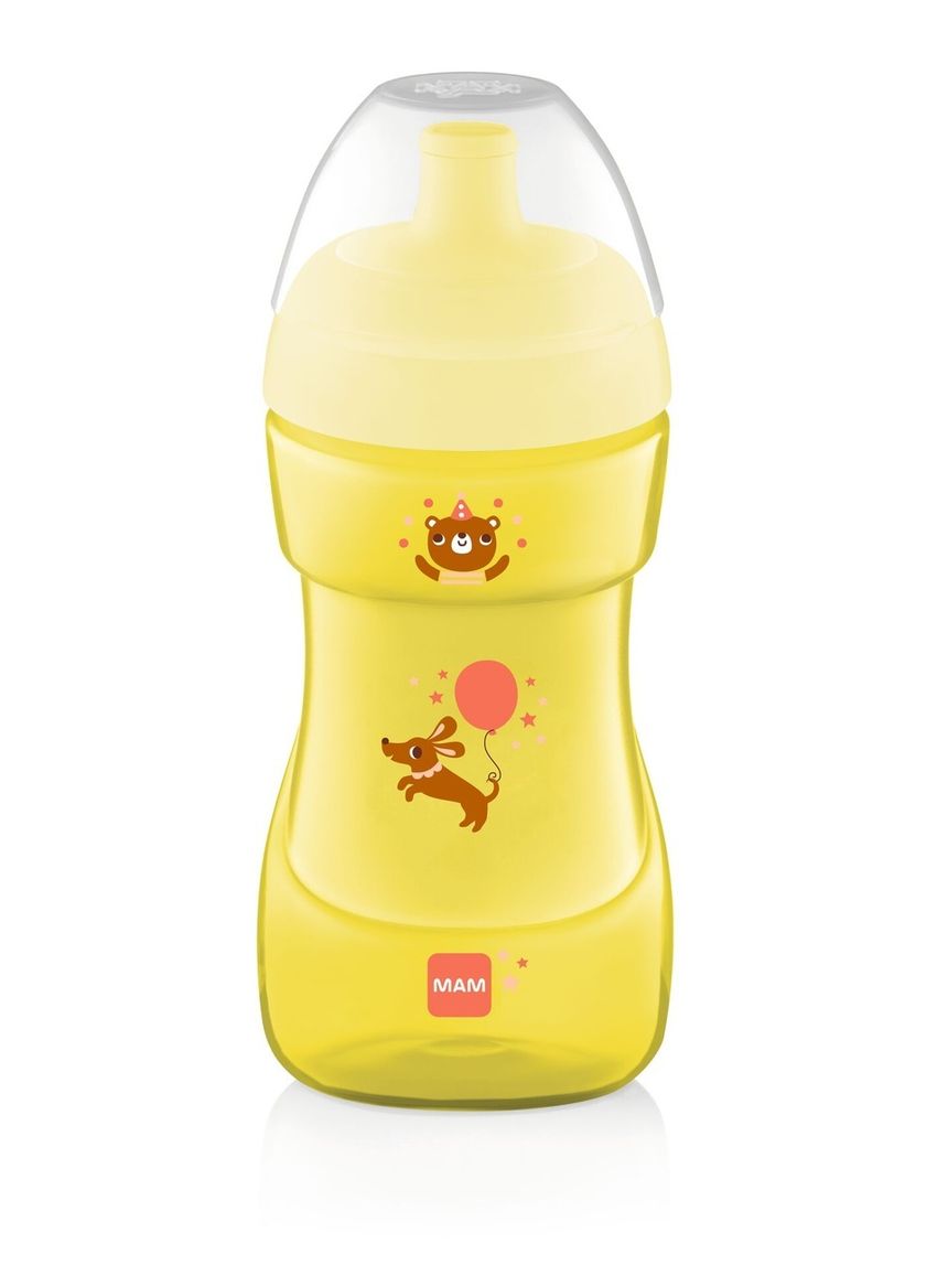 Mam sports cup tazza bambini 330 ml, biberon acqua e latte per neonati 12+ mesi da viaggio ideale fuori casa, neutro