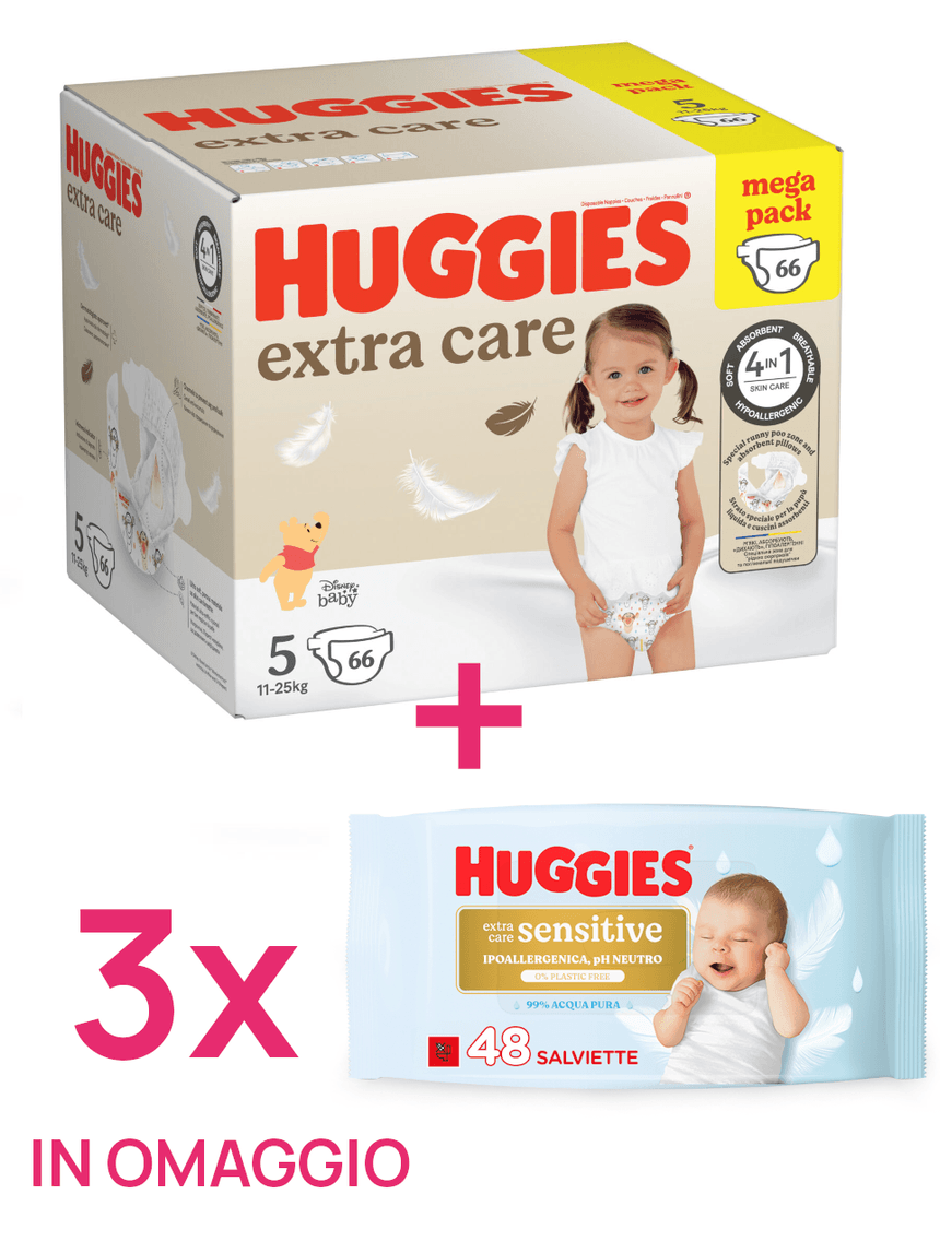 Pannolini extra care mega pack tg.5 (11-25 kg) 66 pannolini + 3 salviette extra care sensitive in omaggio