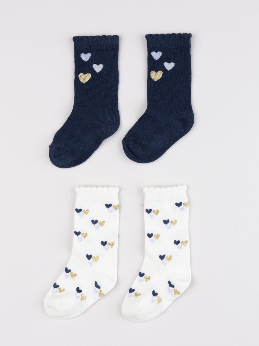 Pack 2 gambaletti bimba bianco e blu cuori