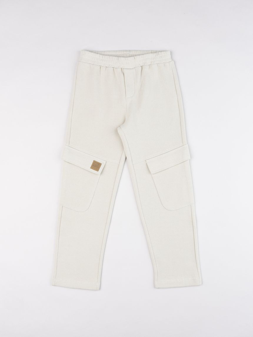 Pantaloni felpati bambino beige con tasconi
