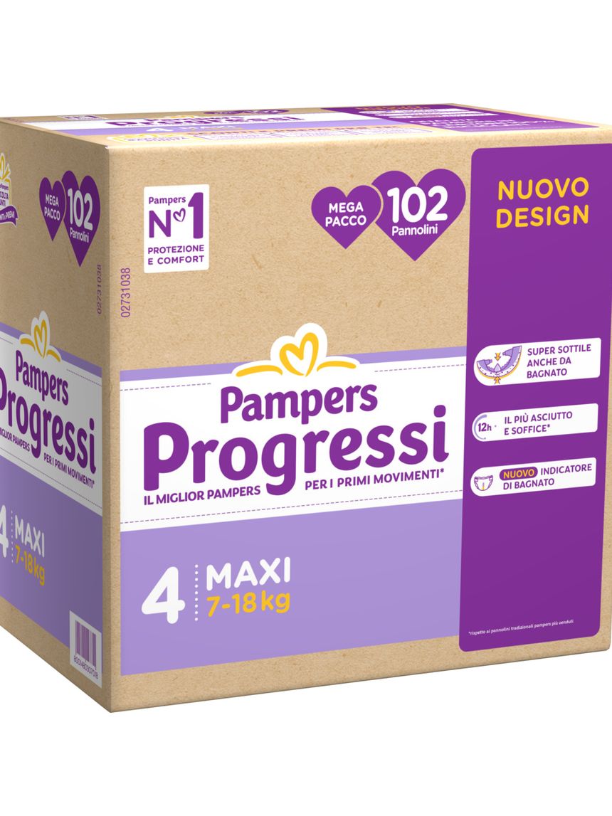 Pannolino progressi mega pacco taglia 4 7-18kg 102 pz - pampers