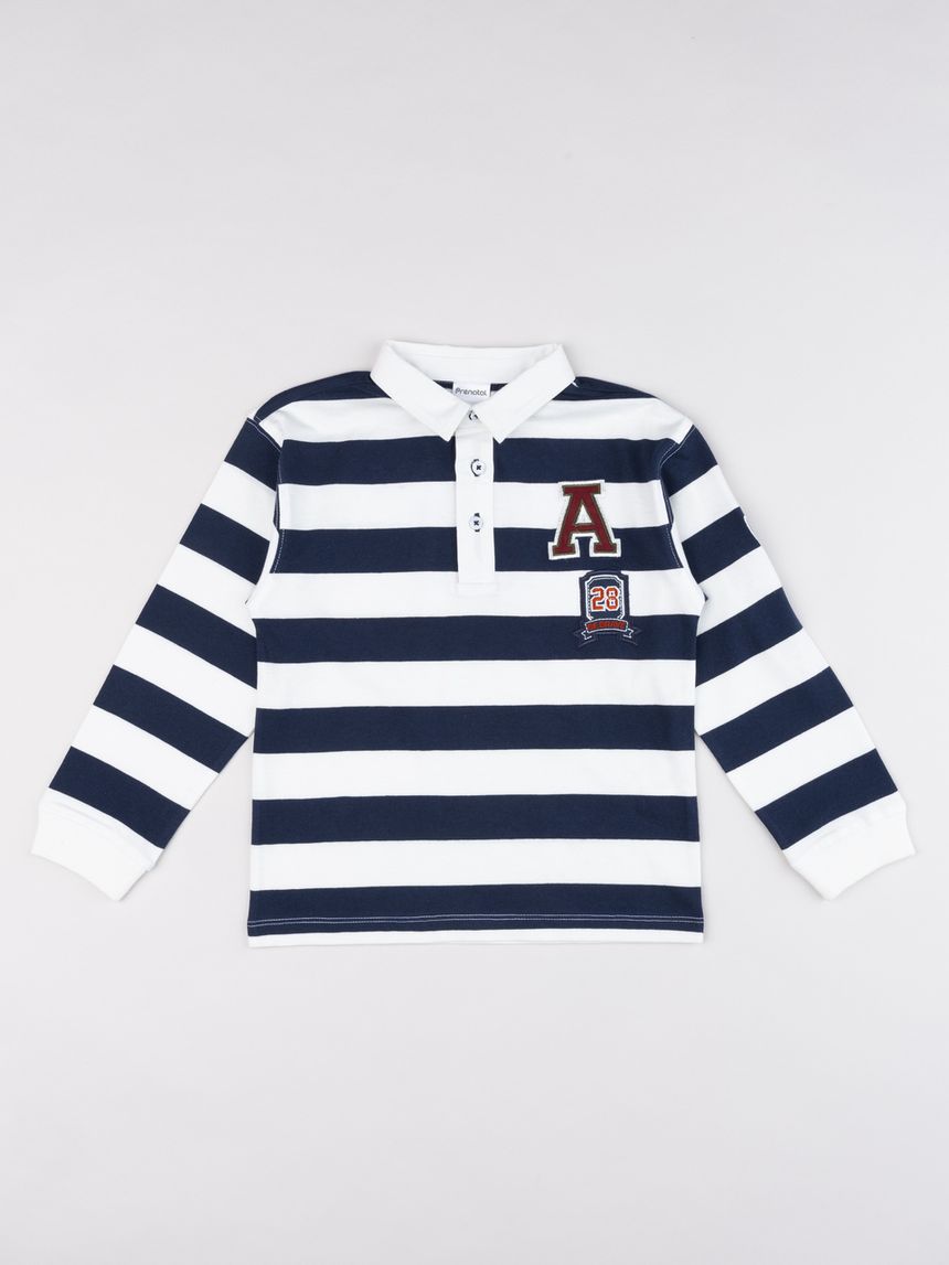 Polo a maniche lunghe bimbo rigata bianco/blu
