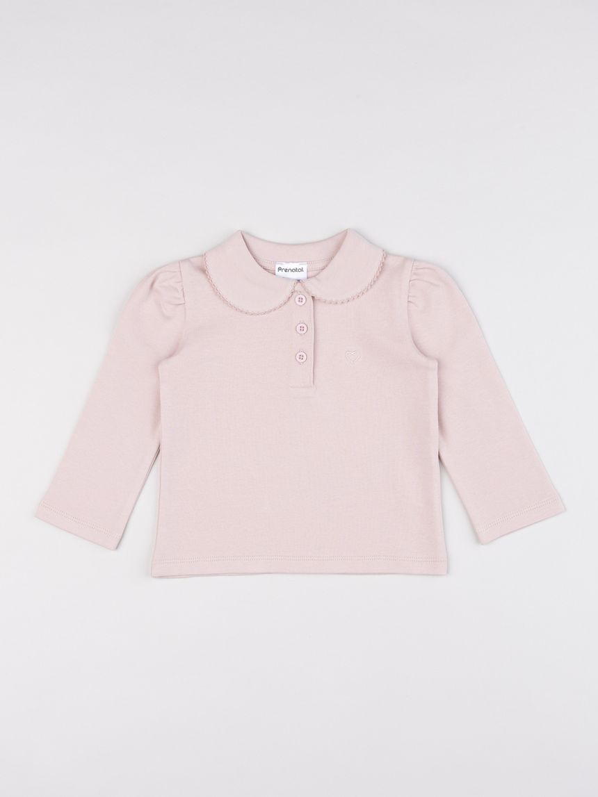 Polo a maniche lunghe rosa chiaro da bimba