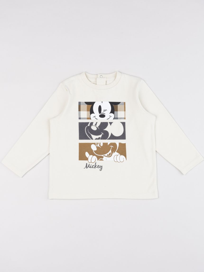 T-shirt panna a maniche lunghe topolino bimbo