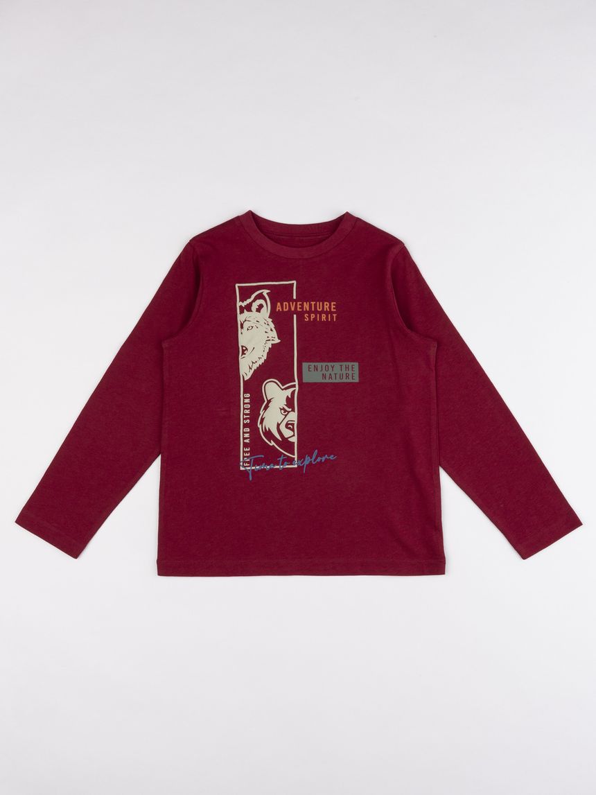 T-shirt bimbo bordeaux stampata