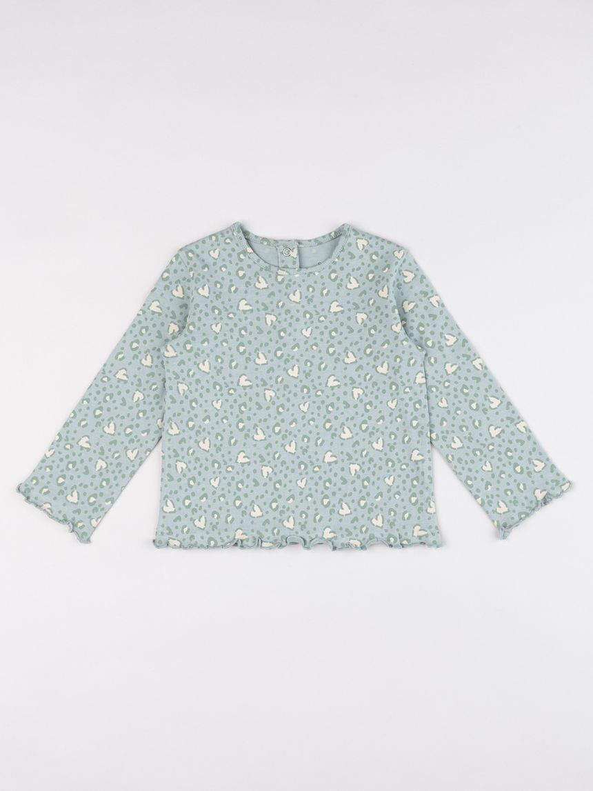 T-shirt in jersey verde con stampa allover da bimba