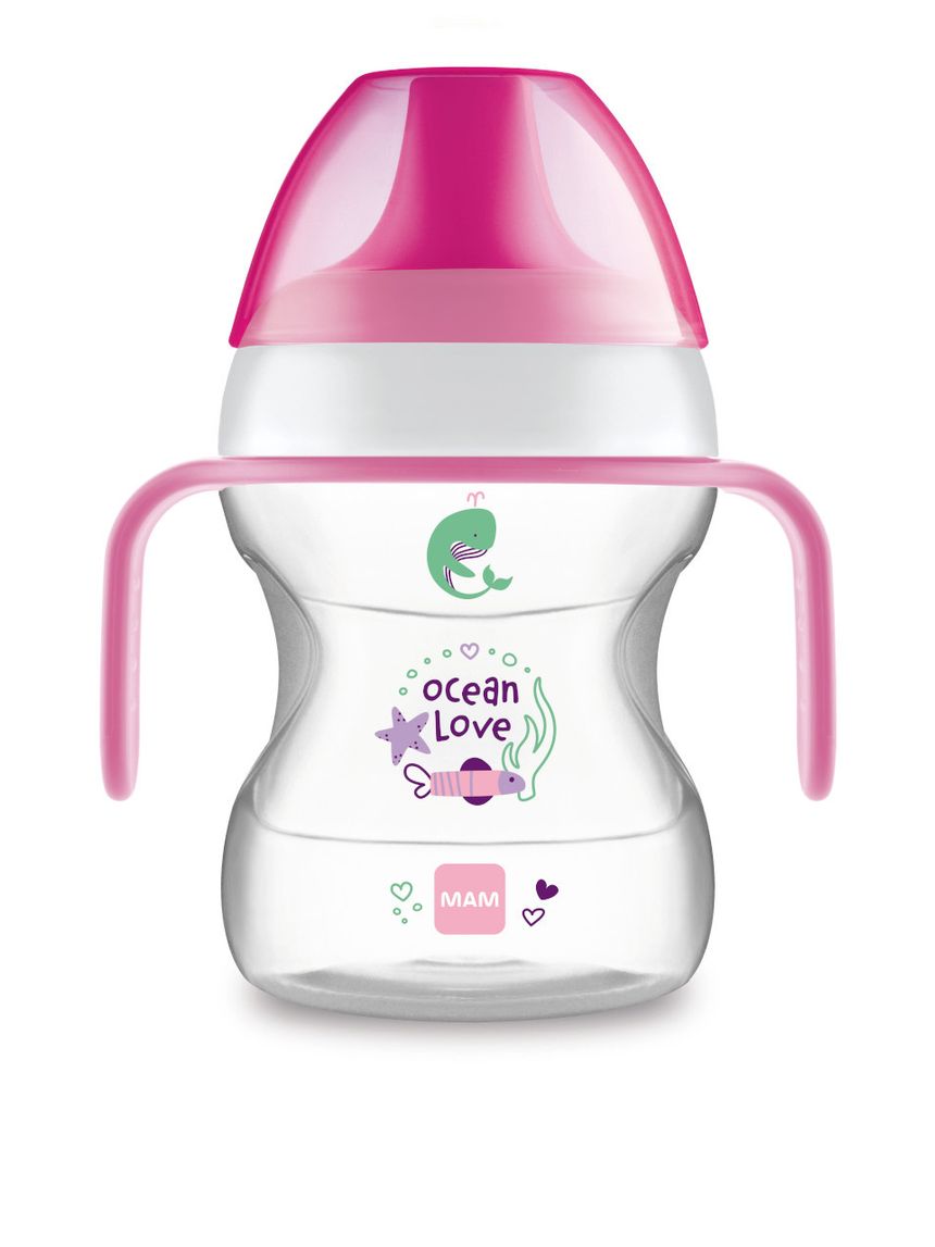 Mam learn to drink cup tazza bambini 190 ml, borraccia neonato con pratici manici antiscivolo, rosa, 6+ mesi