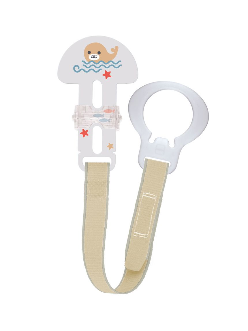 Mam clip & cover catenella portaciuccio, catenella ciuccio 0+ mesi regolabile con chiusura a velcro e salvasucchietto, neutro