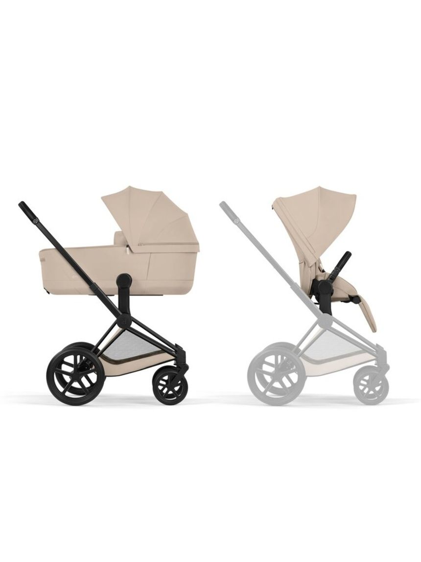 Duo priam comfort matt black incl. lux carry cot fold cozy beige - cybex platinum