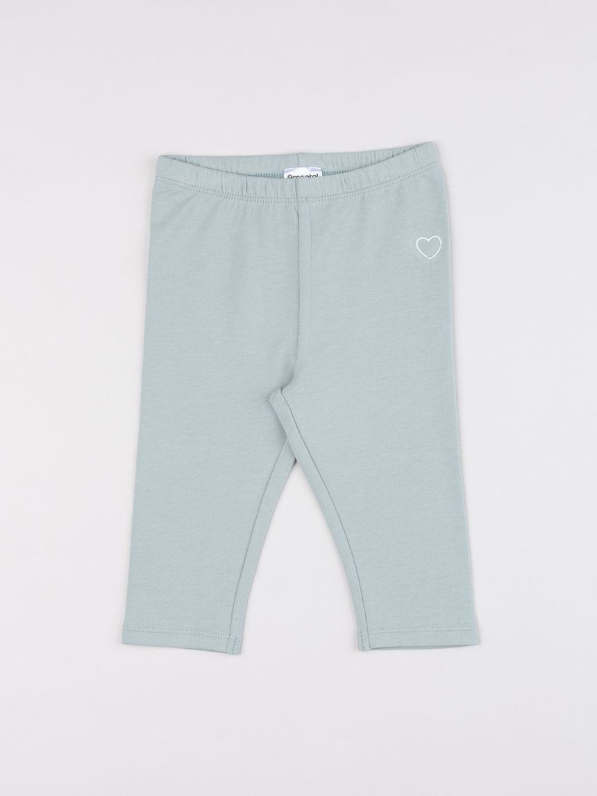 Legging bimba verde ricamo cuore