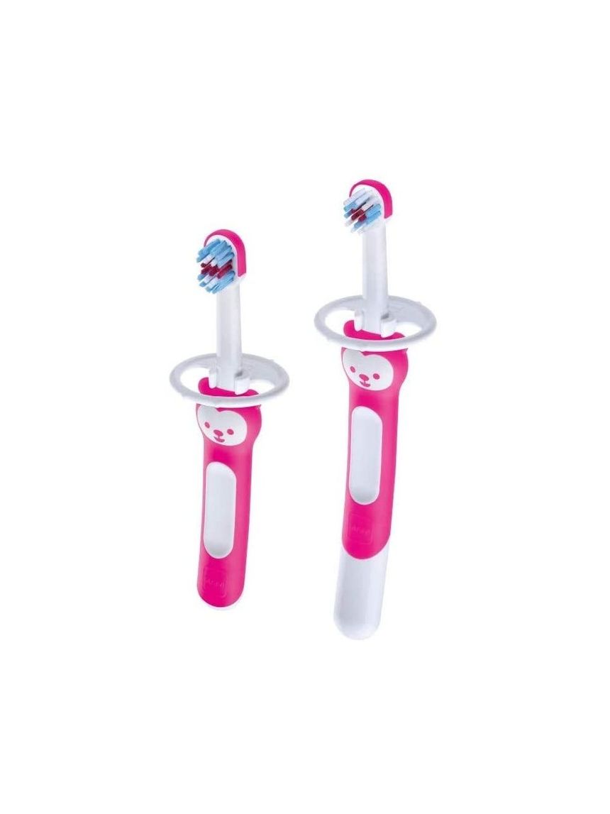 Mam learn to brush (set da 2), neonato accessori utili per i primi dentini, rosa, 5+ mesi