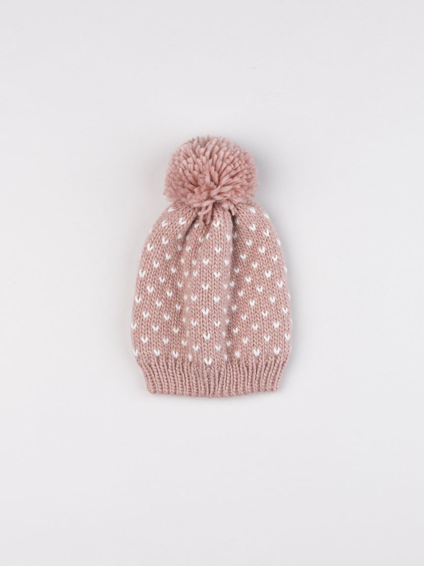 Berretto pon pon bimba rosa cuori allover