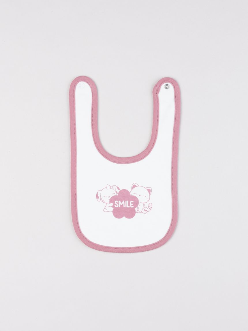 Bavaglino interlock bimba bianco/rosa smile