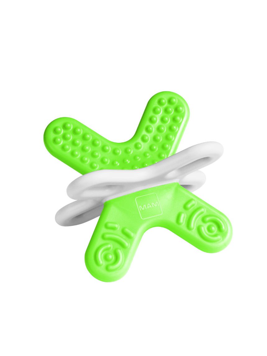 Mam bite & relax fase 2 mini dentaruolo, massaggia gengive neonati 4+ mesi, con sterilizzatore portatile per microonde, azzurro