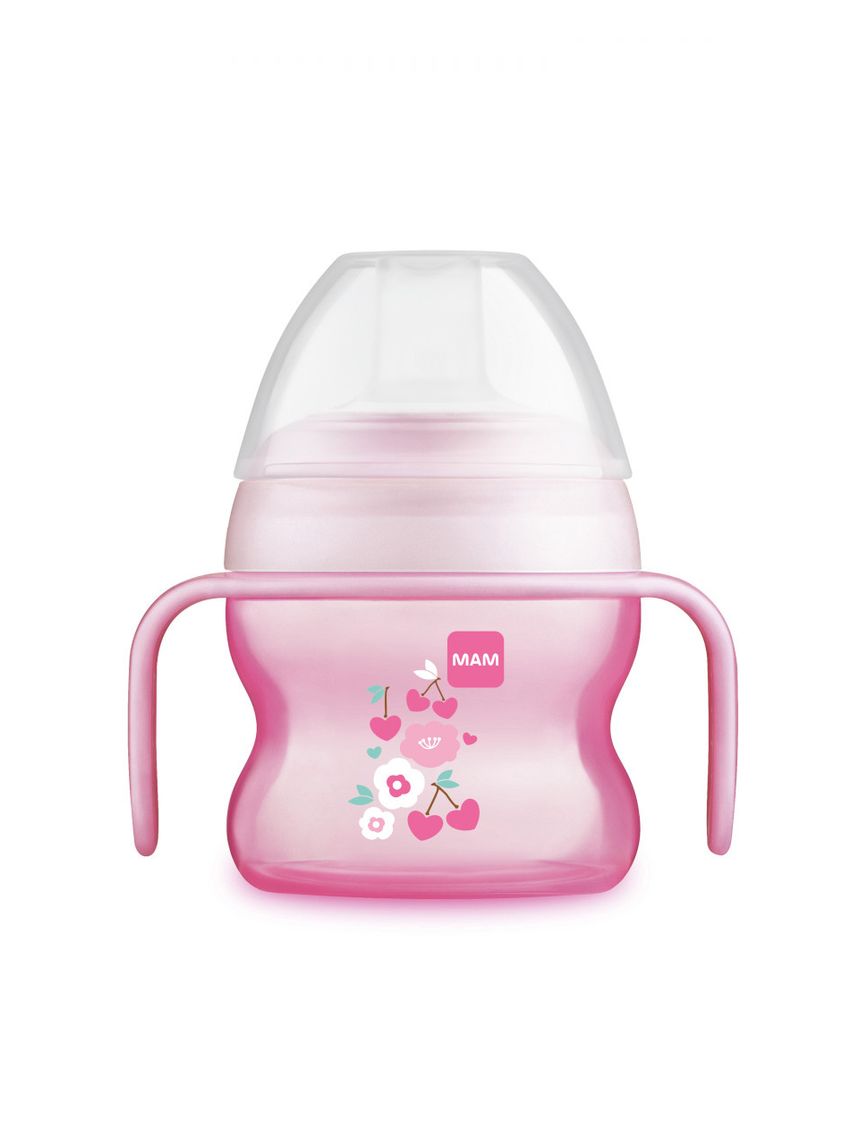 Mam starter cup tazza bambini 150 ml, biberon acqua e latte per neonati 4+ mesi con morbido beccuccio anti-goccia, rosa