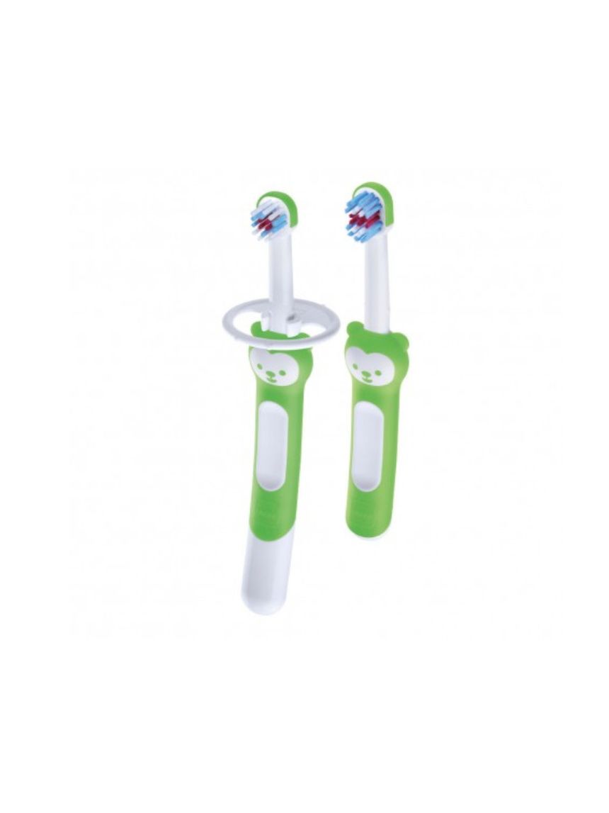 Mam learn to brush (set da 2), neonato accessori utili per i primi dentini, giallo, 5+ mesi