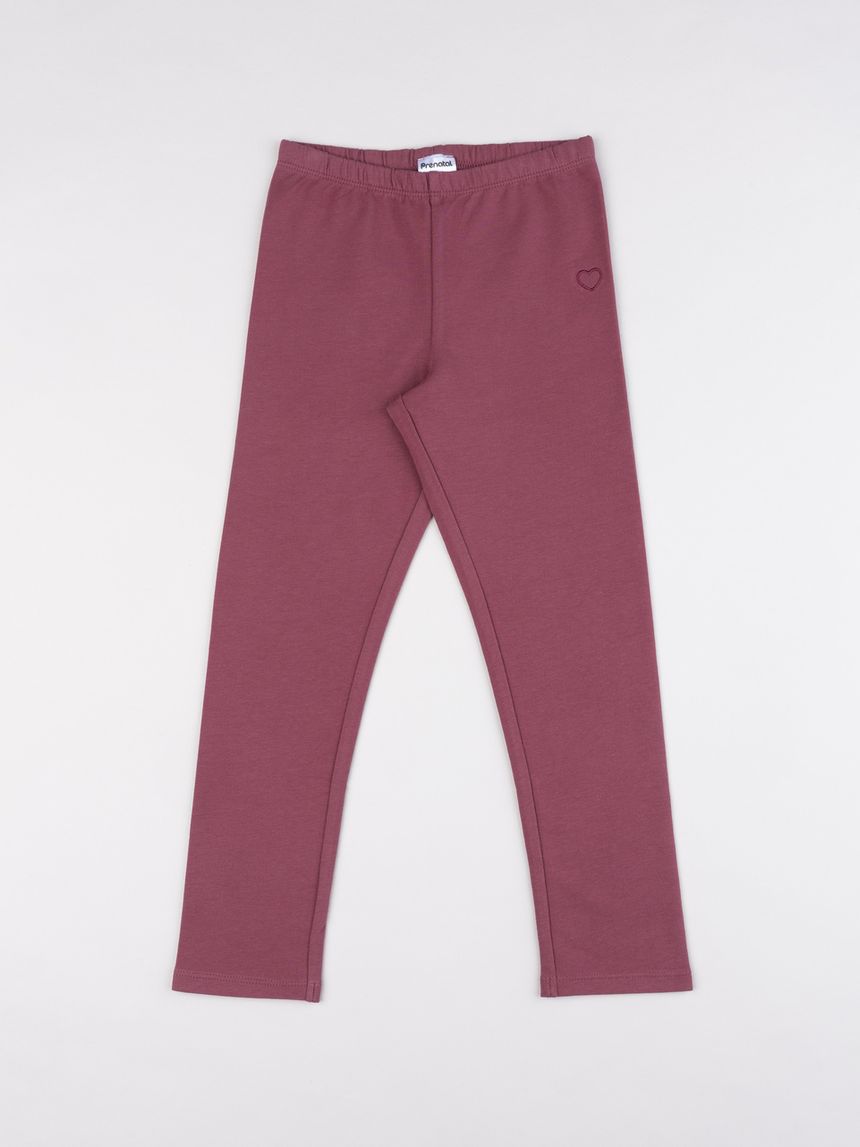 Legging bambina bordeaux ricamo cuore