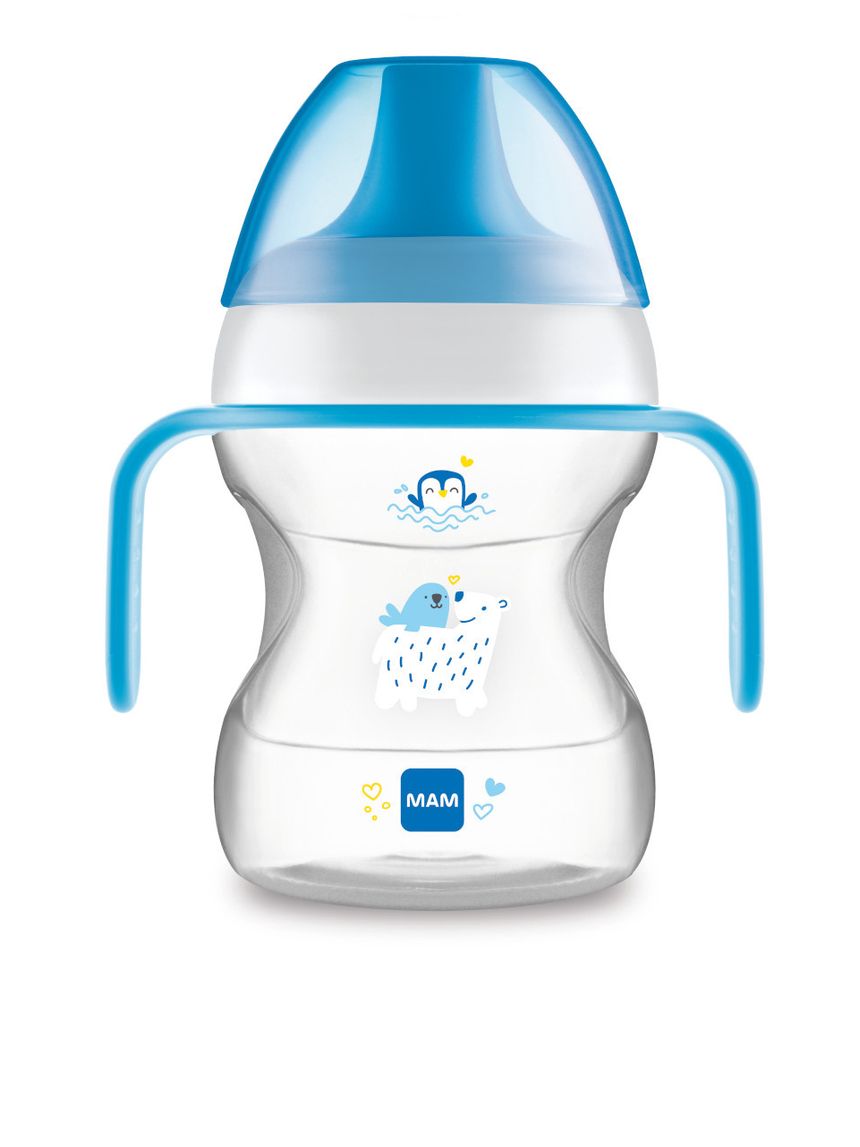 Mam learn to drink cup tazza bambini 190 ml, borraccia neonato con pratici manici antiscivolo, azzurro, 6+ mesi