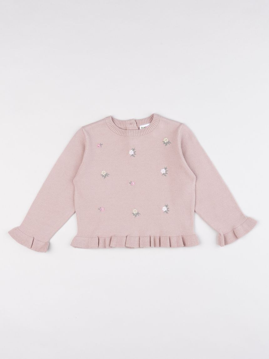 Maglia bimba rosa ricamata