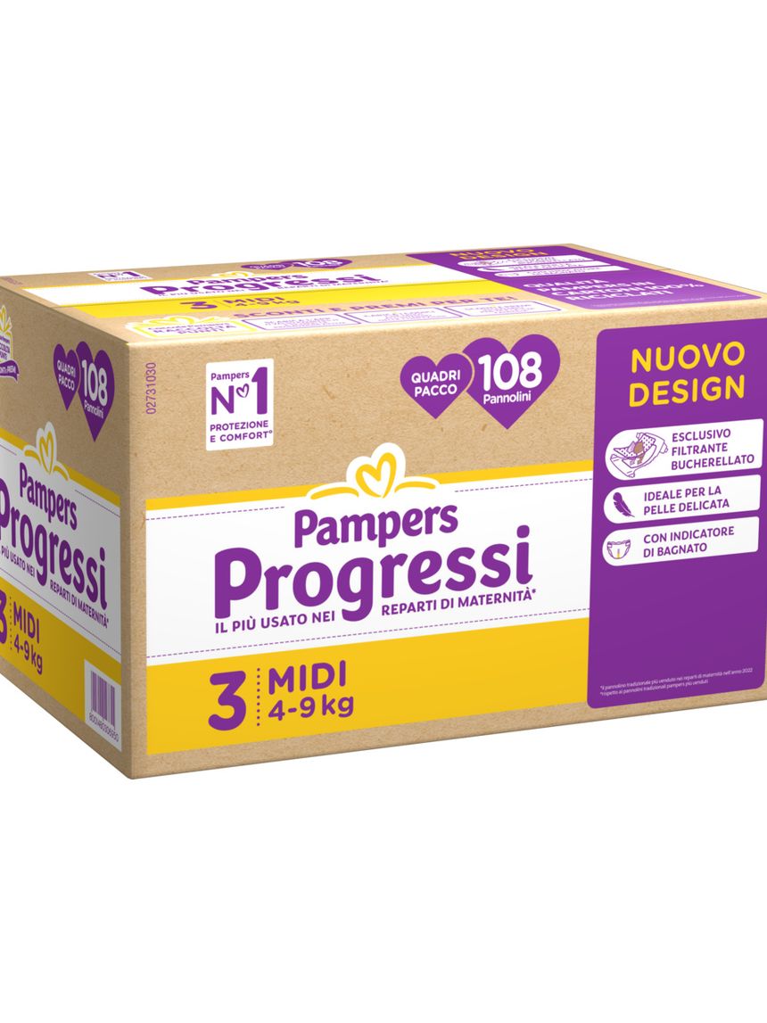 Pannolino progressi quadri pacco taglia 3 4-9kg 108 pz - pampers