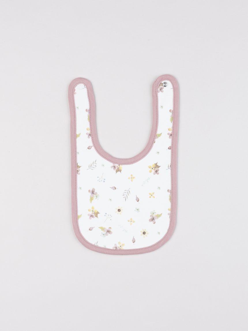 Bavaglino neonata con stampa fiori e bordo rosa