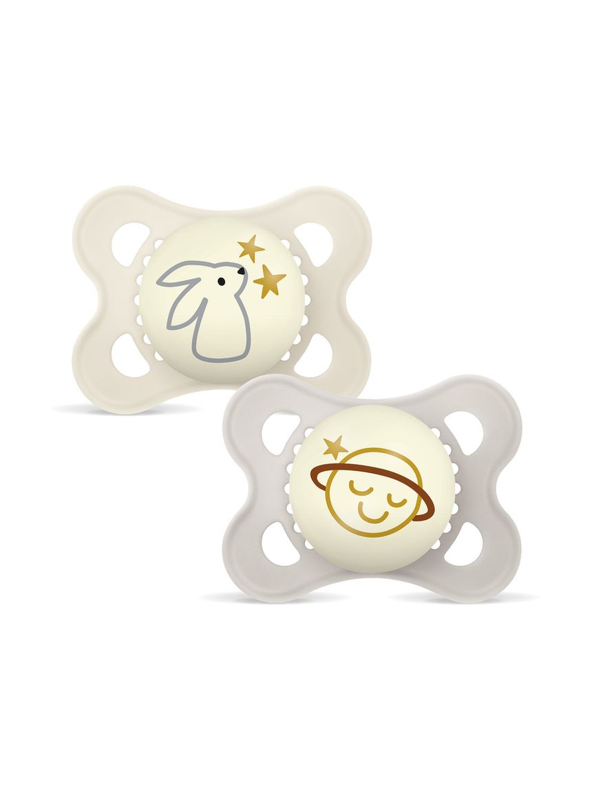 Mam original night succhietto 2-6 mesi (set da 2), ciuccio mam 2-6 mesi che si illumina al buio con tettarella in silicone, neutro