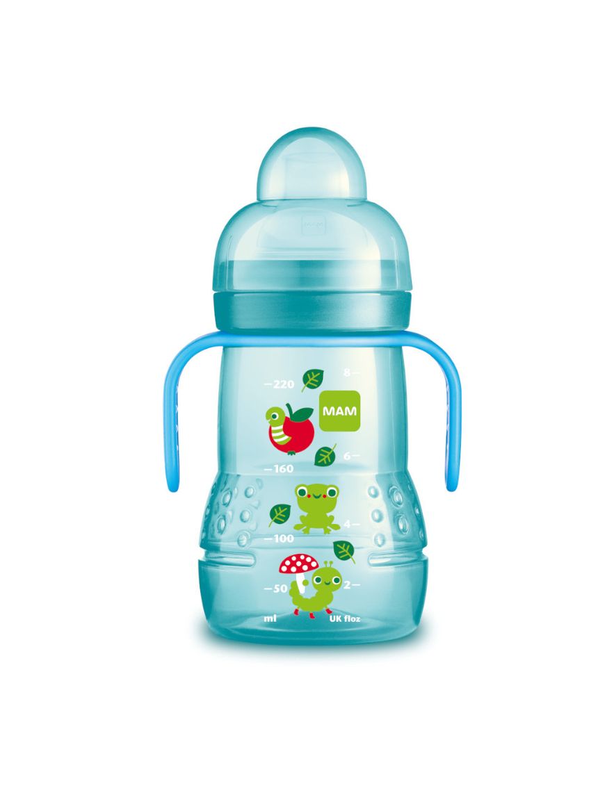 Mam trainer 220 ml, biberon acqua e latte per neonati 4+ mesi con tettarella antigoccia in silicone, azzurro
