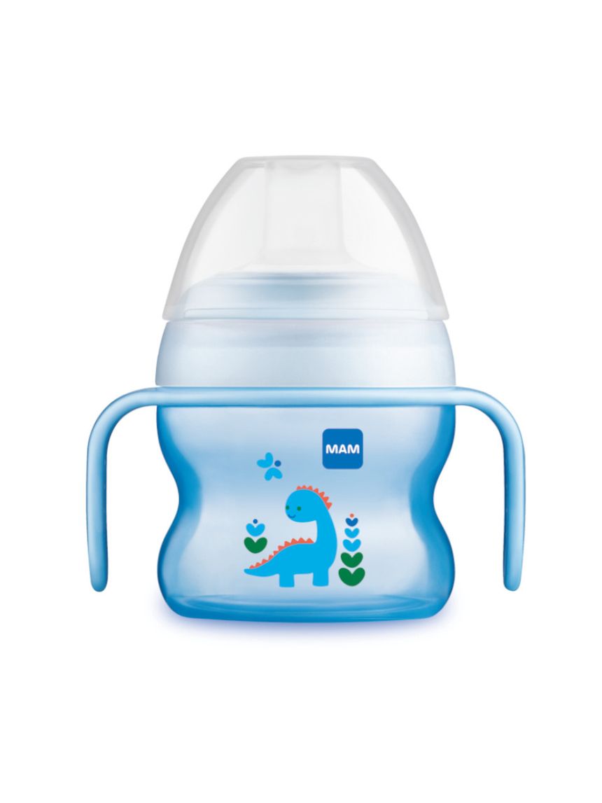 Mam starter cup tazza bambini 150 ml, biberon acqua e latte per neonati 4+ mesi con morbido beccuccio anti-goccia, azzurro