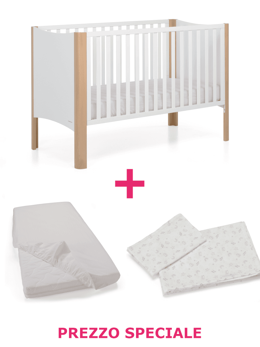 Lettino gioia 70x140 bianco + completo lenzuolo per lettino sopra e sotto a un prezzo speciale - foppapedretti