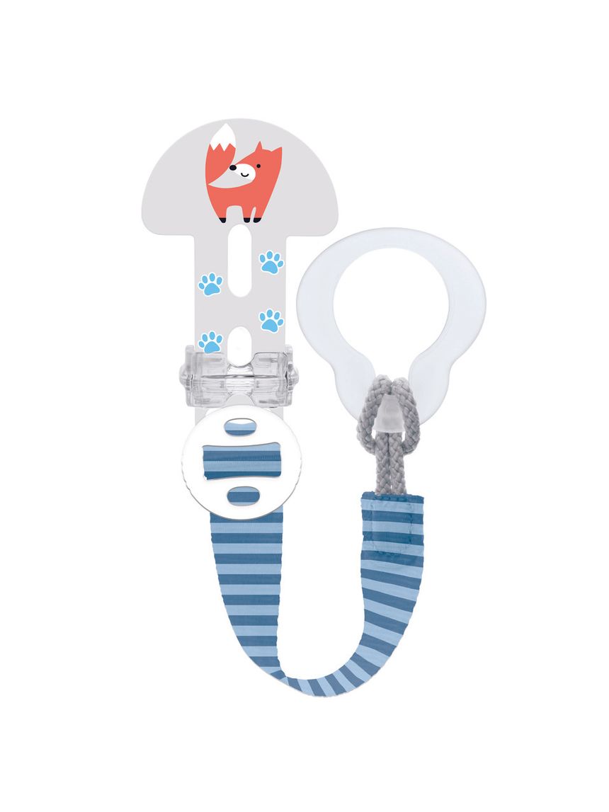 Mam clip it! & cover catenella portaciuccio, catenella ciuccio 0+ mesi regolabile con anello rimovibile e con salvasucchietto, azzurro