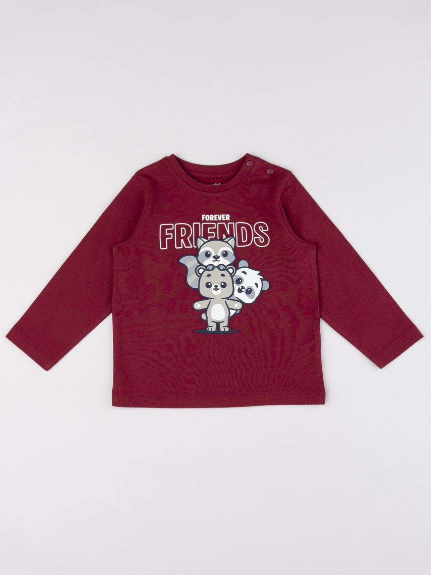 T-shirt a maniche lunghe bimbo bordeaux "friends"