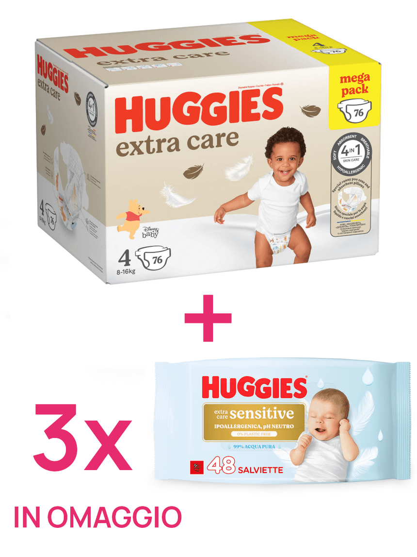 Pannolini extra care mega pack tg.4 (8-16 kg) 76 pannolini + 3 salviette extra care sensitive in omaggio