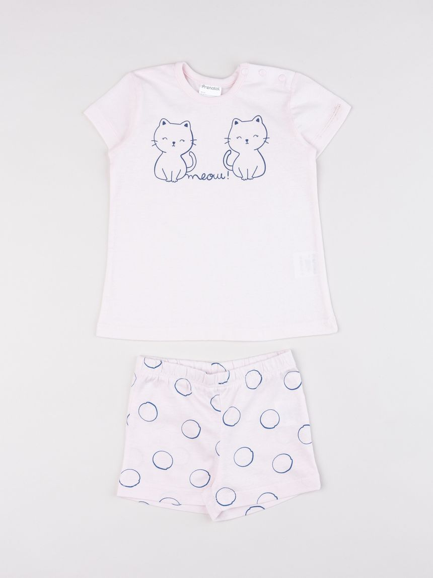 Pigiama bimba due pezzi estivo t-shirt e shorts "meow"