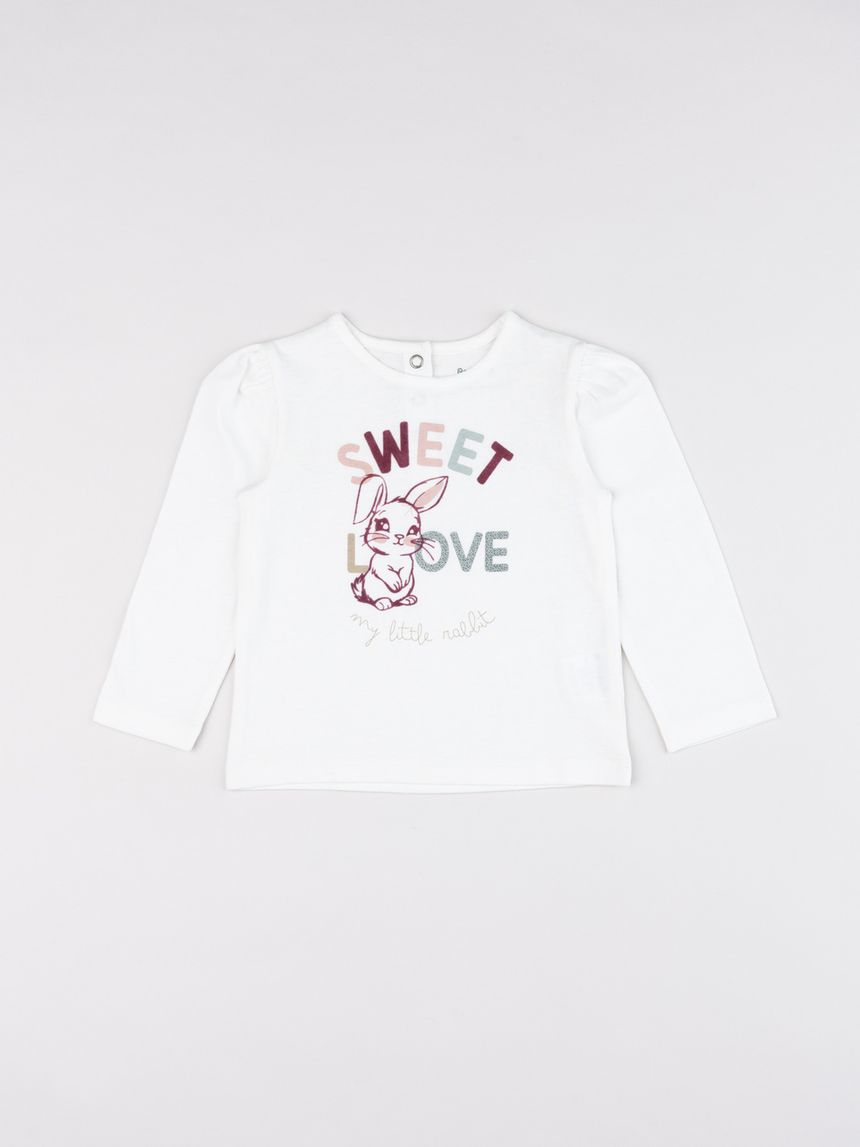 T-shirt a maniche lunghe bianco da bimba "sweet love"