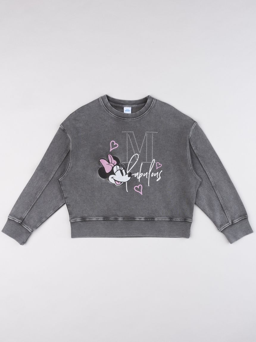 Felpa garzata bambina grigio lavato minnie