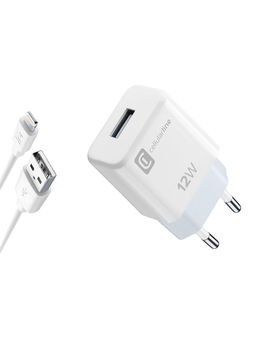 Caricabatterie kit 12w  con cavo lightning incluso - bianco - per dispositivi apple - cellularline