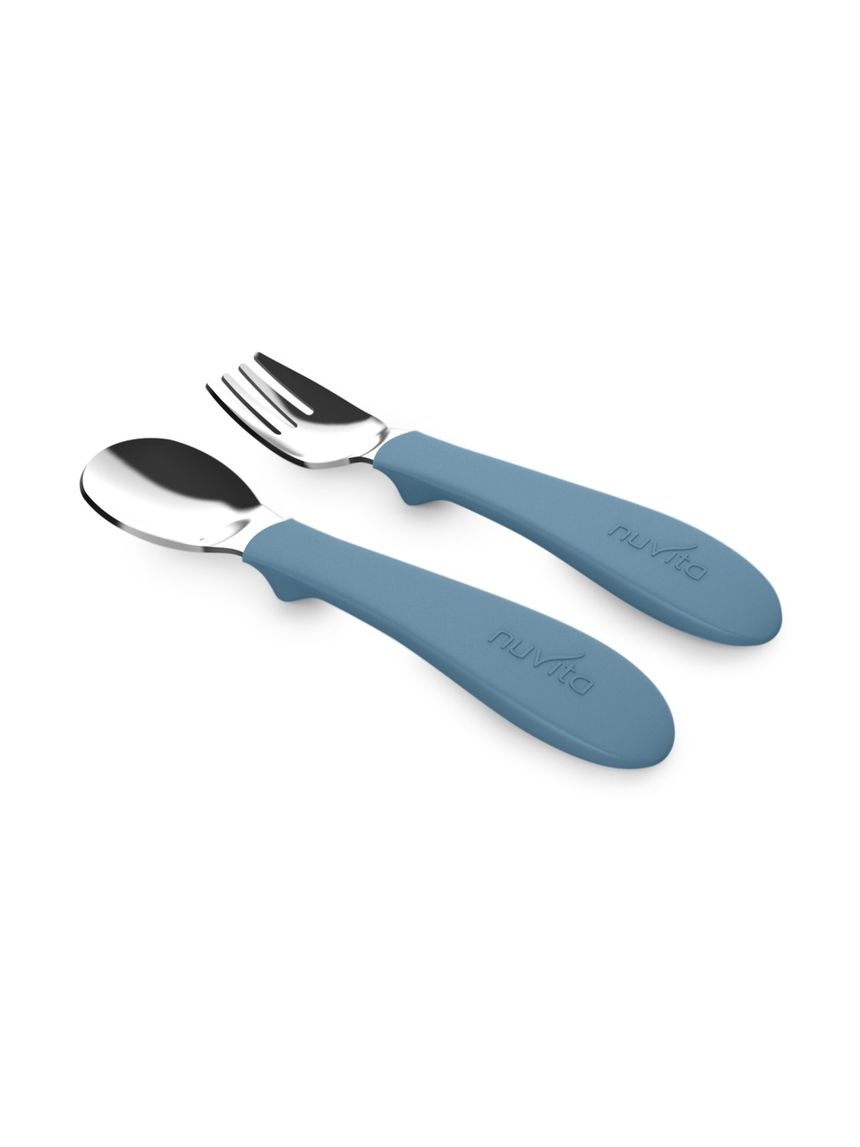 Set posate in acciaio con impugnatura in silicone - 8472 / powder blue - nuvita