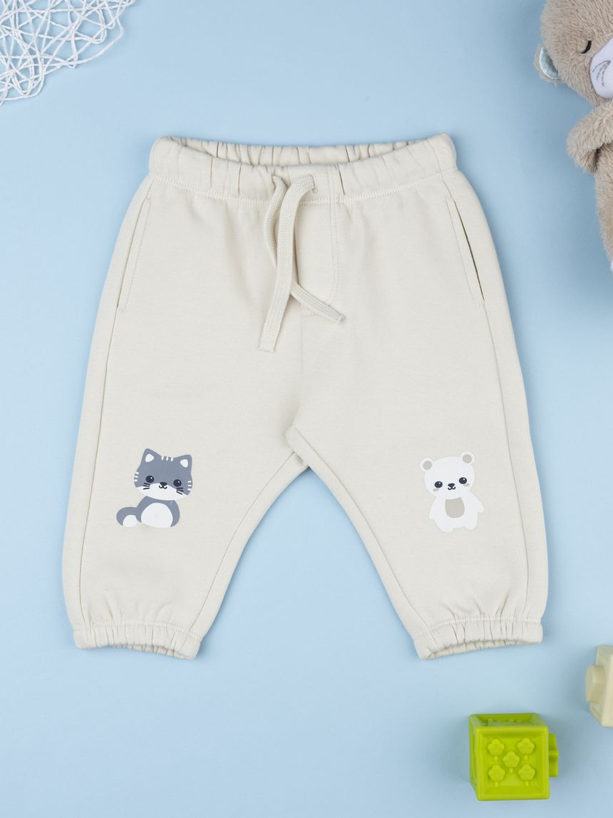Pantalone felpato bimbo beige stampato