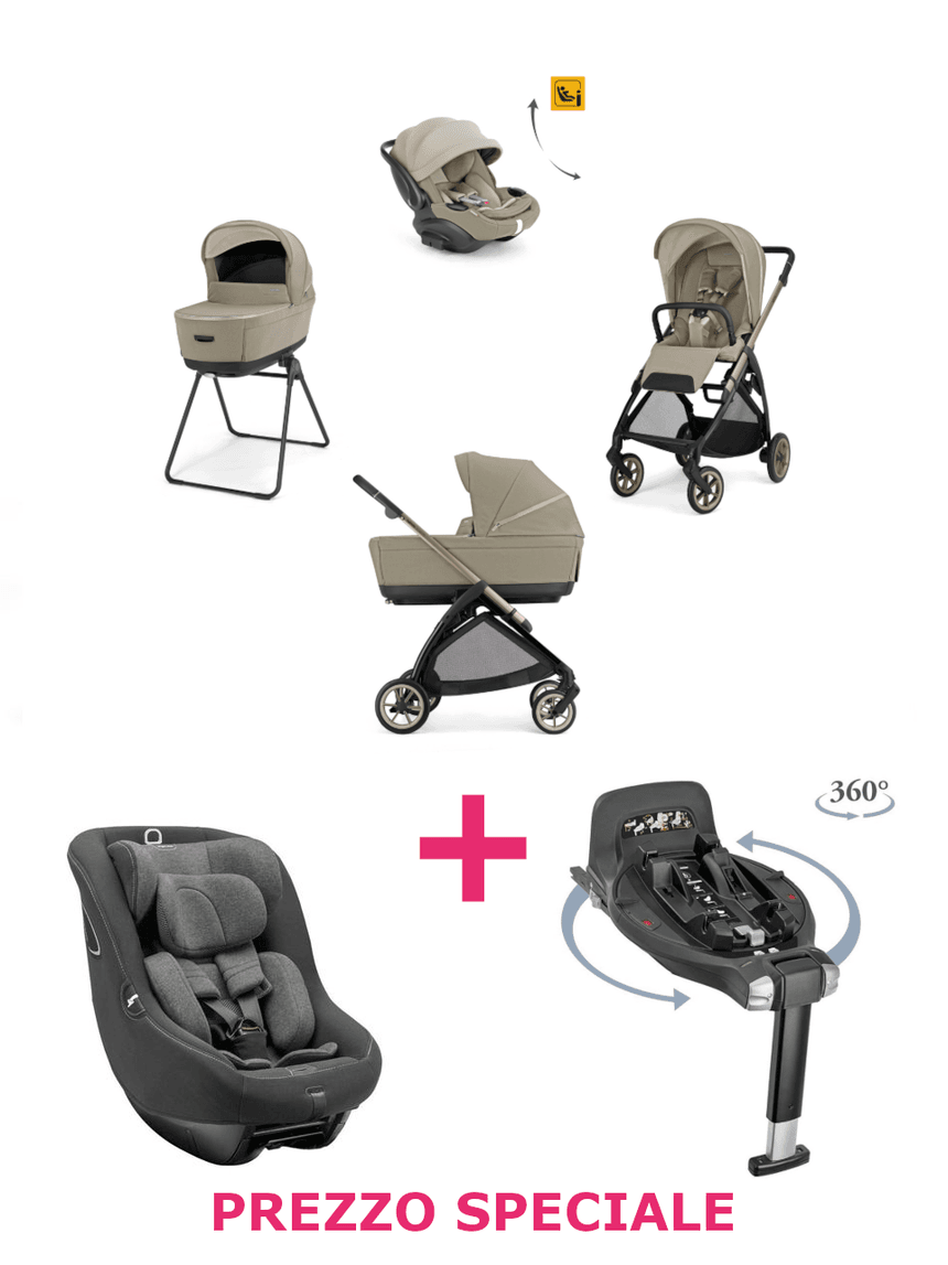 Trio electa darwin recline evo hangar beige telaio bronze + seggiolino auto darwin vulcan black + base auto darwin 360° i-size a un prezzo speciale