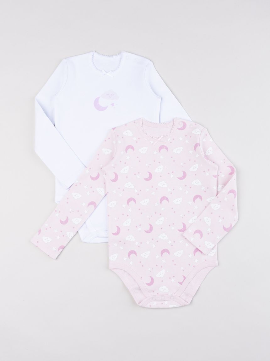 Pack 2 body bimba maniche lunghe bianco/rosa
