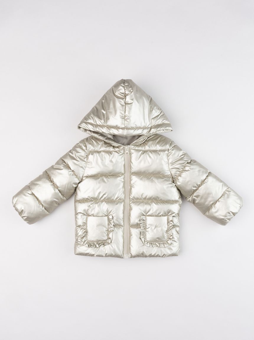 Giubbotto piumino bimba oro con cappuccio e volant