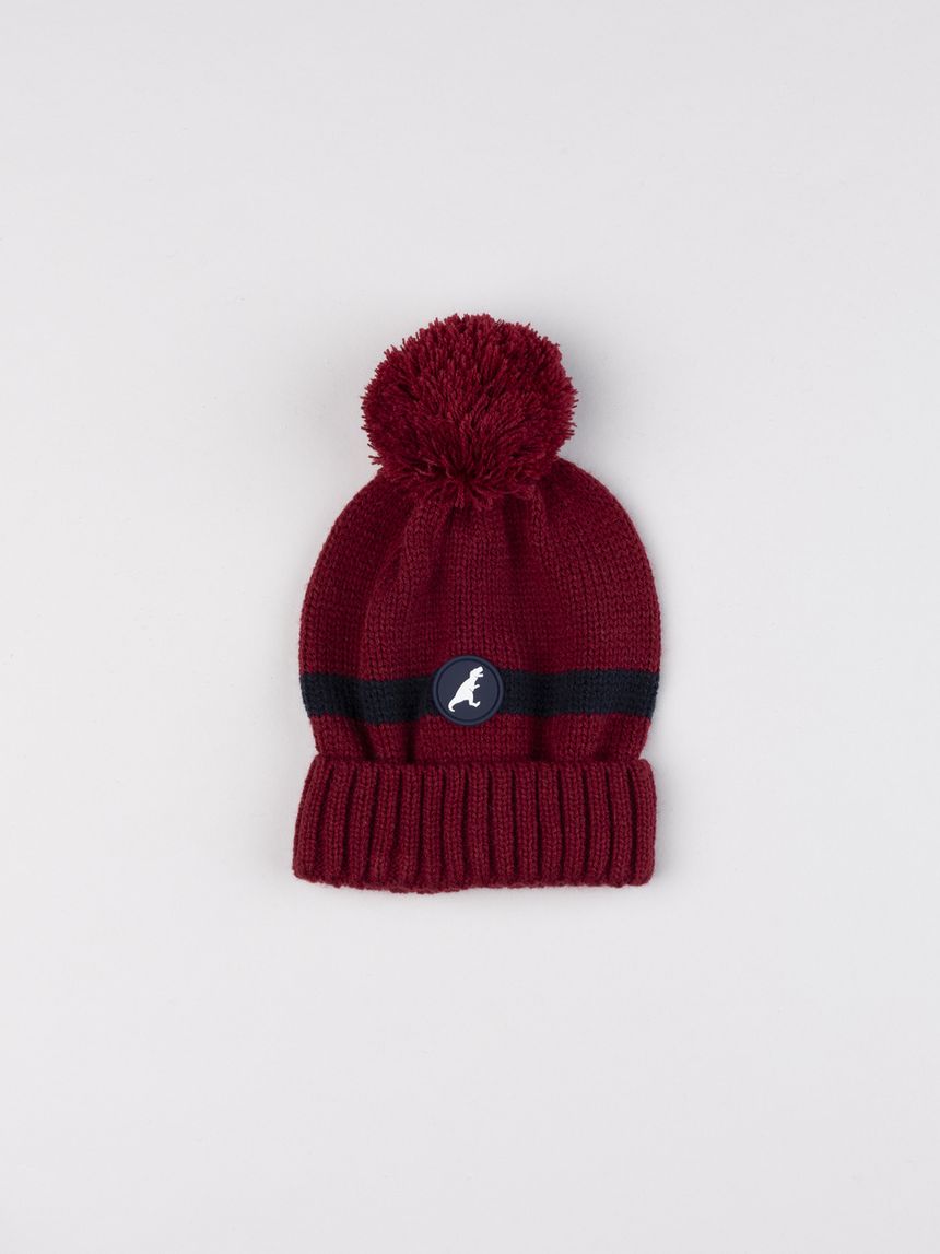 Berretto bambino rosso/blu con pon pon