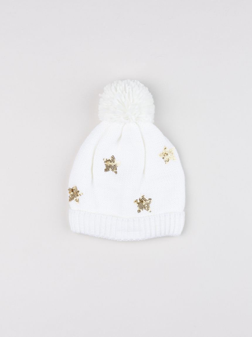 Cappello bimba bianco con paillettes