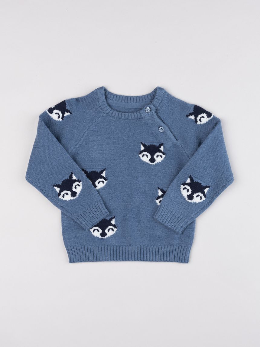 Maglioncino bimbo blu avio con pattern volpi all-over